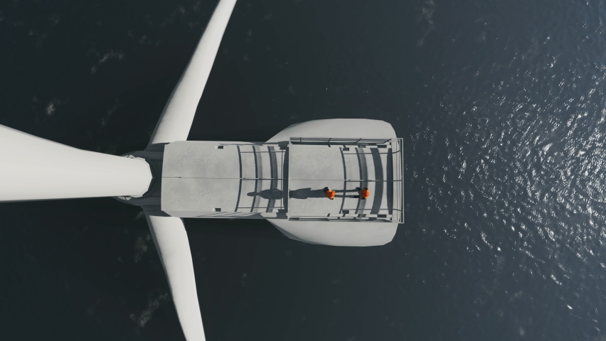 Workers on top of an offshore wind turbine, 4K Royalty-Free Stock Footage #1093867551