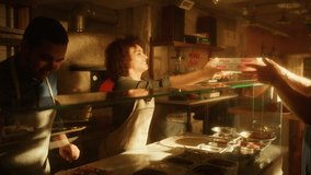 In Small Business Family Restaurant: Professional Couple of Chefs Preparing Pizza, Traditional Family Recipe, Giving Boxes to a Happy Customer. Authentic Sunny Pizzeria, Cooking Delicious Organic Food - Powered by Shutterstock - Get 15% off with code: PIKWIZARD15