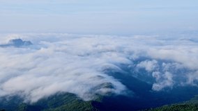 Video Sea of fog sky above white clouds beautiful view on the nature green mountain in the morning mist outdoor on  holiday.