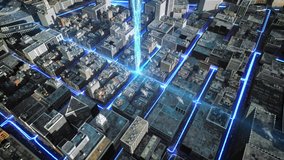 Digital City Junction Signals Passing Through Streets Drone Shot At Night Big Data Machine Learning Metaverse Innovation High Tech Urban Area - Powered by Shutterstock - Get 15% off with code: PIKWIZARD15