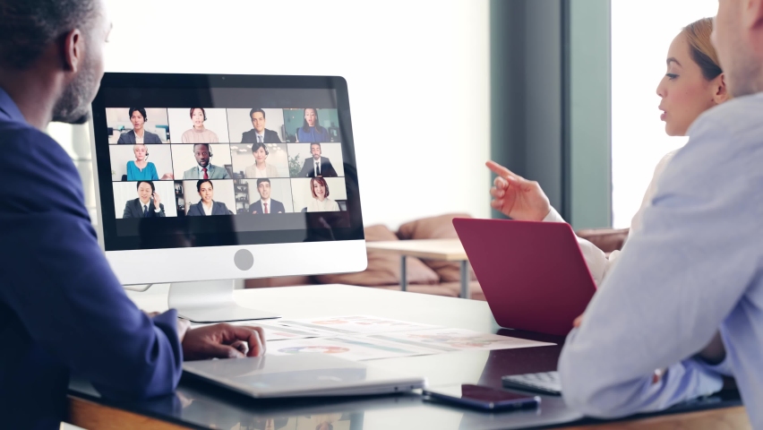 Multi racial people taking a video conference. Web conference. Online meeting. Telemeeting. Remote working. Royalty-Free Stock Footage #1093896781