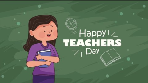 Happy Teachers Day Lettering Female Teacher Stock Footage Video (100% ...