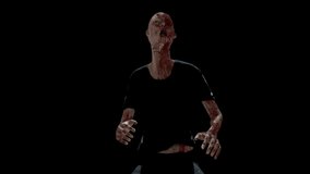 Zombie Low Angle animation. Full HD 1920×1080. 6 Second Long. Transparent Alpha video.LOOP.