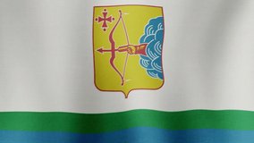 Subject of the Russian Federation. Kirov Oblast. Animated flag, with fabric texture, develops or sways in the wind