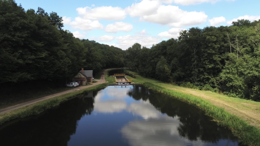 Canal du nivernais, aerial view in Burgundy - France 