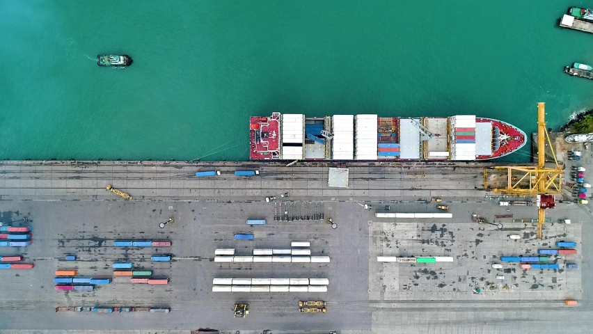 Shipping Container Terminal At Daytime In Puerto Limon, Caribbean, Costa Rica - aerial top down