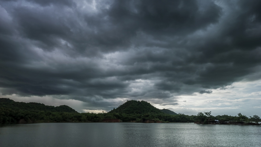 Time lapse of sky with clouds over a quiet lake
