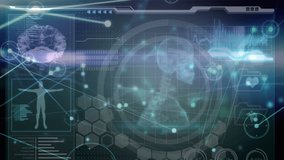 Animation of abstract pattern with connecting dots against data with human body on digital interface. Digital composite, artificial intelligence, connection, biotechnology, science. - Powered by Shutterstock - Get 15% off with code: PIKWIZARD15