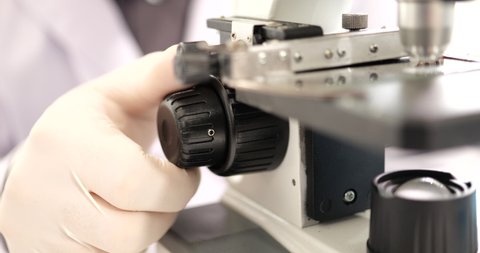 Close Shot Hand Using Microscope Medical Stock Footage Video (100% ...