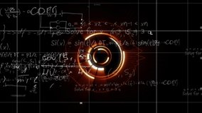 Animation of mathematical equations over scope scanning on black background. Global technology, computing and digital interface concept digitally generated video. - Powered by Shutterstock - Get 15% off with code: PIKWIZARD15