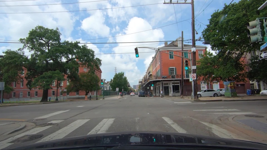 Driving down Decatur Street in New Orleans, Louisiana