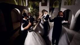 people are dancing waltz in ballroom, romantic atmosphere of old palace, stunning dance event - Powered by Shutterstock - Get 15% off with code: PIKWIZARD15