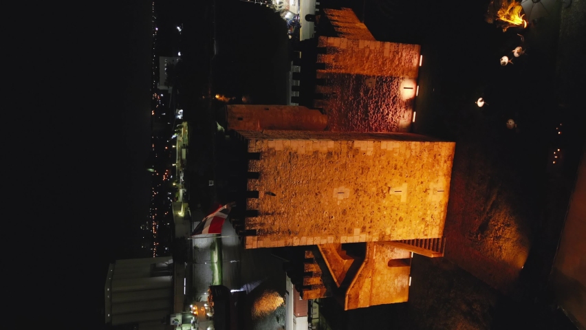 Vertical Shot - Night View Of The Ozama Fortress, City Wall
