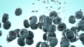 Super slow motion of falling blueberries into water on blue background. Filmed on high speed cinema camera, 1000 fps. - Powered by Shutterstock - Get 15% off with code: PIKWIZARD15