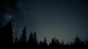 Time lapse of stars, including the Milky Way, move above a silhouette forest. Also satellites and meteors streak across sky.
 - Powered by Shutterstock - Get 15% off with code: PIKWIZARD15