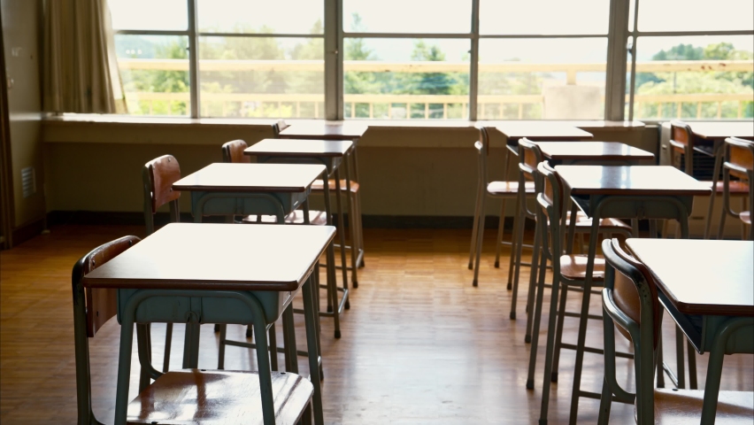 An empty classroom in a Japanese school Royalty-Free Stock Footage #1093980723