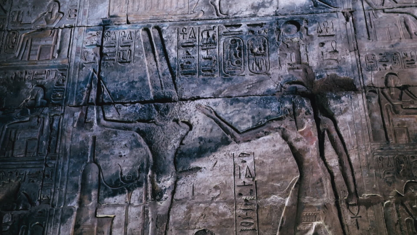 Wall Paintings In The Ancient Egyptian Temple Of Abydos Royalty-Free Stock Footage #1093984869