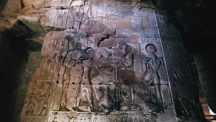 Wall Paintings In The Ancient Egyptian Temple Of Abydos Royalty-Free Stock Footage #1093984871