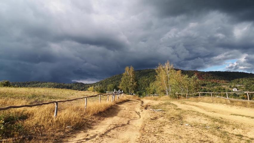 Time lapse in the autumn Carpathians before the storm