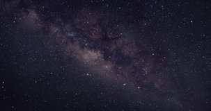 Milky Way galaxy exploration through outer space towards glowing milky way galaxy. 4K looping animation of flying through glowing nebulae, clouds and stars field. Animation video