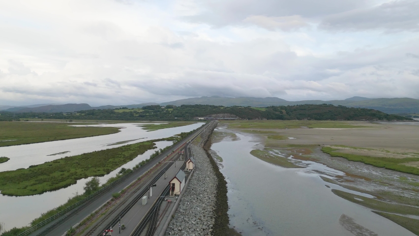 Harbour in Porthmadog Drone Shot in Gwynedd, North Wales 4K Royalty-Free Stock Footage #1093994981