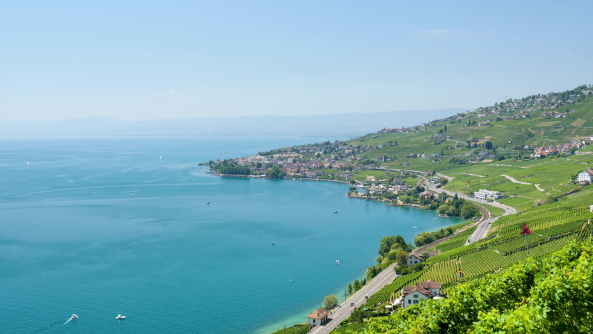 Geneva lake and vineyard landscape- Lavaux in Switzerland