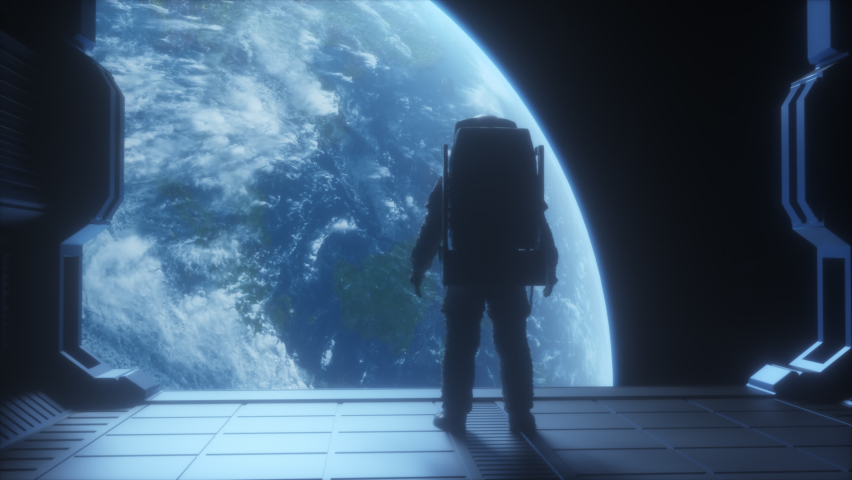 This Stock Motion Design video shows an Astronaut Looking to the planet Earth from the spaceship