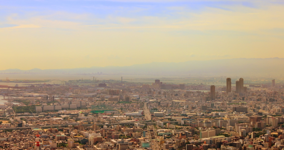 Osaka cityscape seen from the top of skyscrapers