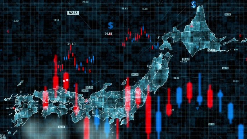 Japan map and data analysis concept. Financial technology.