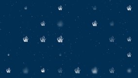Template animation of evenly spaced seaweed symbols of different sizes and opacity. Animation of transparency and size. Seamless looped 4k animation on dark blue background with stars