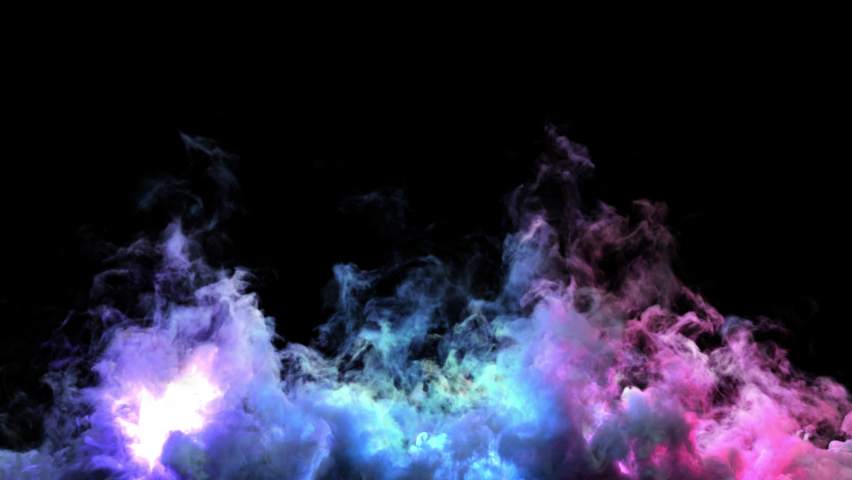 Multicolored glowing smoke on a transparent alpha channel in a seamless loop.