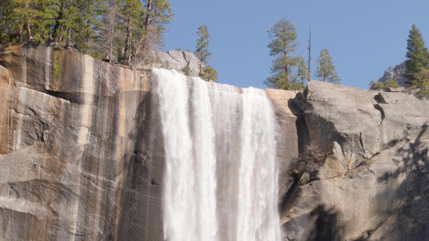 Looking up at the amazing Vernal Falls at Yosemite National Park in California.