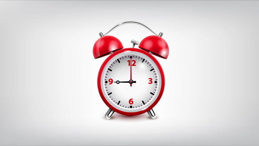 Vintage Red Alarm Clock 09.00 with minimal animation interface. Modern flat design with animation on white background. High-quality video