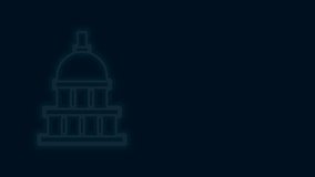 Glowing neon line White House icon isolated on black background. Washington DC. 4K Video motion graphic animation.