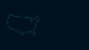 Glowing neon line USA map icon isolated on black background. Map of the United States of America. 4K Video motion graphic animation.