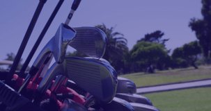 Animation of light trails over golf clubs. global sports, golf and healthy lifestyle concept digitally generated video.