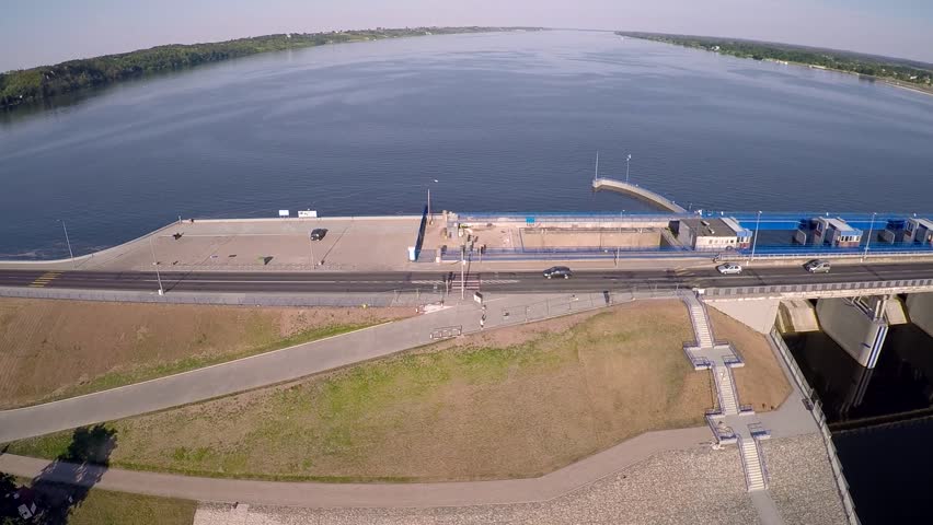 The dam on the Vistula river in Wloclawek, Poland.
