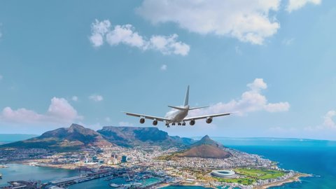 Airliner Flying and Landing Cape Town . Airplane concept Video Stok