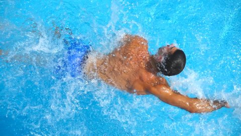 Top View Sporty Guy Swimming Across Stock Footage Video (100% Royalty ...