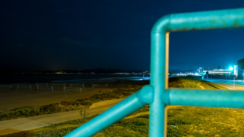 Lockdown Time Lapse Shot Of Long Exposure Of Vehicles Moving On Roads Under Airplanes Flying In Sky At Night - Los Angeles, California