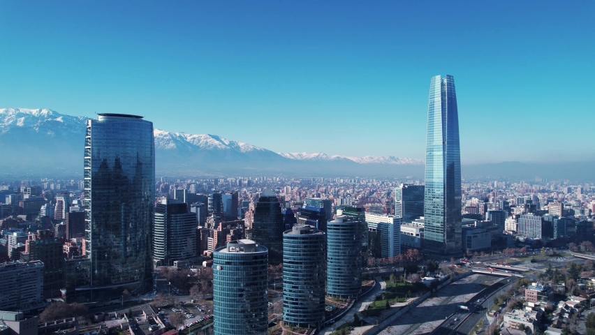 Santiago Chile. Cityscape of main city Santiago Chile in metropolitan region. Urban city life scenery with towers offices buildings and skyscrapers. Downtown Santiago Chile.