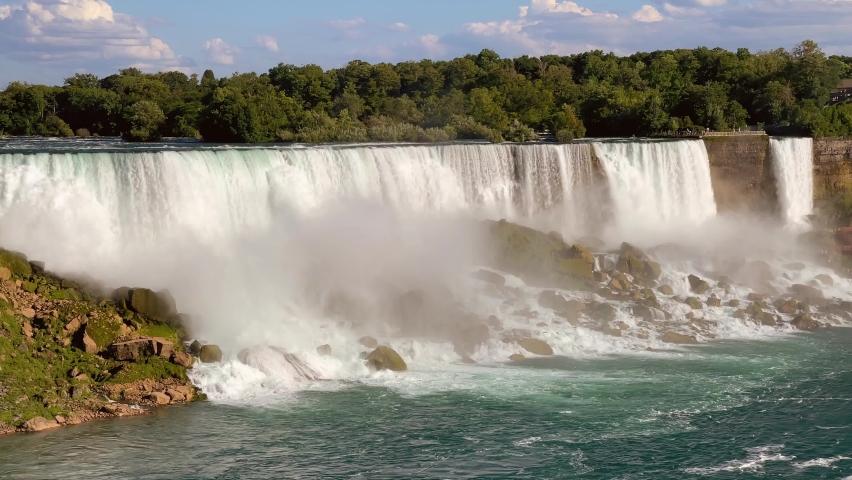 The smaller section of Niagara Falls on a warm summer day.
