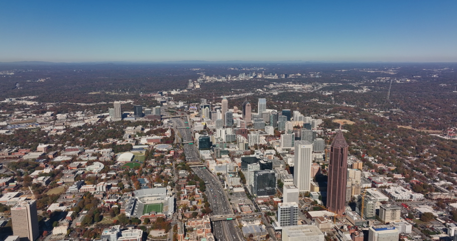 Atlanta Aerial v756 wide angle view of midtown commercial neighborhood at daytime, epicenter of life and business, urban and natural, technology and culture - Shot with Mavic 3 Cine - November 2021