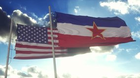 Yugoslavia and United States flag on flagpole. Yugoslavia and United States diplomatic concept, blue sky background - Powered by Shutterstock - Get 15% off with code: PIKWIZARD15