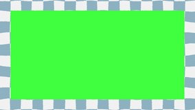 Wavy Blue Checkers Green Screen Animated Borders. Chroma Key Checkered Video, Frame Edges Animation, Seamless Loop. Distorted Cyan Checkerboard Moving Vertically.