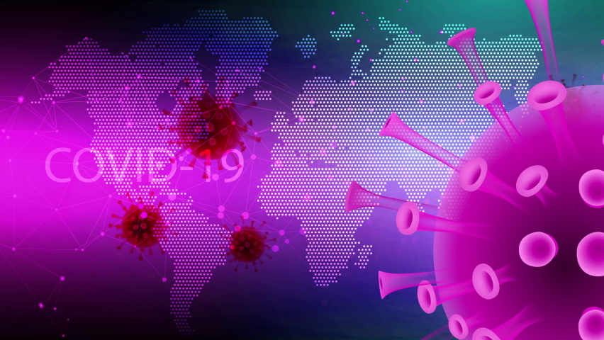 The coronavirus continues to swirl on the background of a world map. - Powered by Shutterstock - Get 15% off with code: PIKWIZARD15