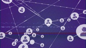 Animation of glitch effect over network of profile icons against blue background. Global networking and business technology concept - Powered by Shutterstock - Get 15% off with code: PIKWIZARD15
