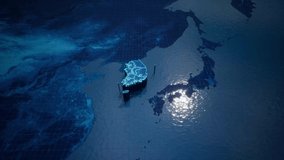 Abstract geometric futuristic concept 3d Map of South Korea with borders as scribble, blue neon style. - Powered by Shutterstock - Get 15% off with code: PIKWIZARD15