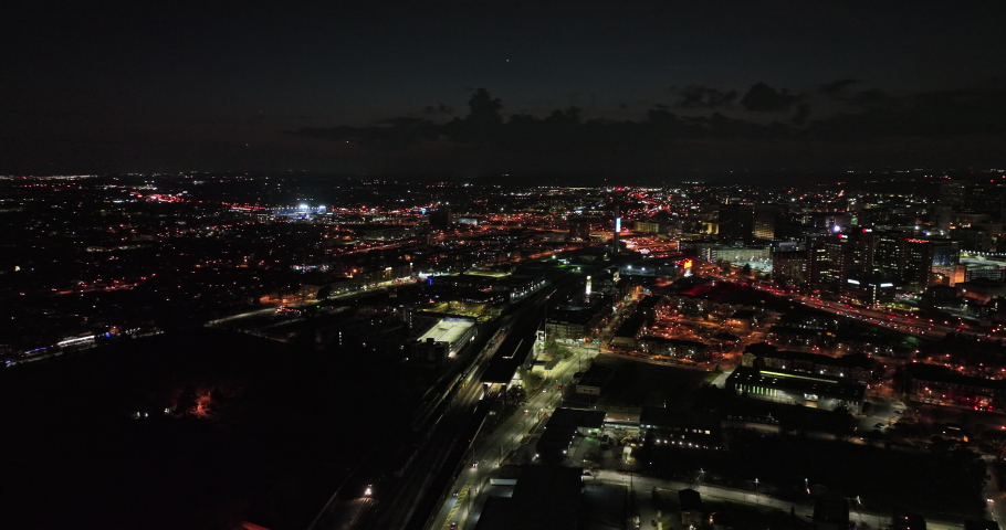 Atlanta Aerial v795 drone flyover cabbagetown and o4w neighborhoods capturing shimmering night view of populous downtown cityscape - Shot with Mavic 3 Cine - December 2021