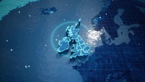 Abstract geometric futuristic concept 3d Map of United Kingdom with borders as scribble, blue neon style. - Powered by Shutterstock - Get 15% off with code: PIKWIZARD15